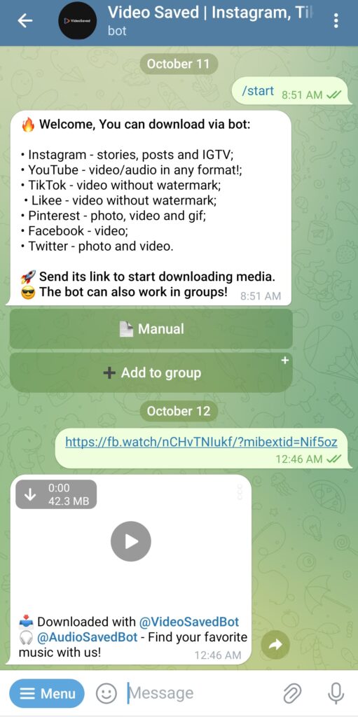 download Facebook Video by Telegram app