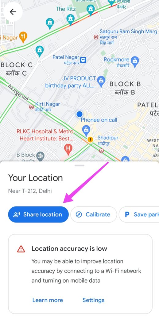 share live location using Google Maps