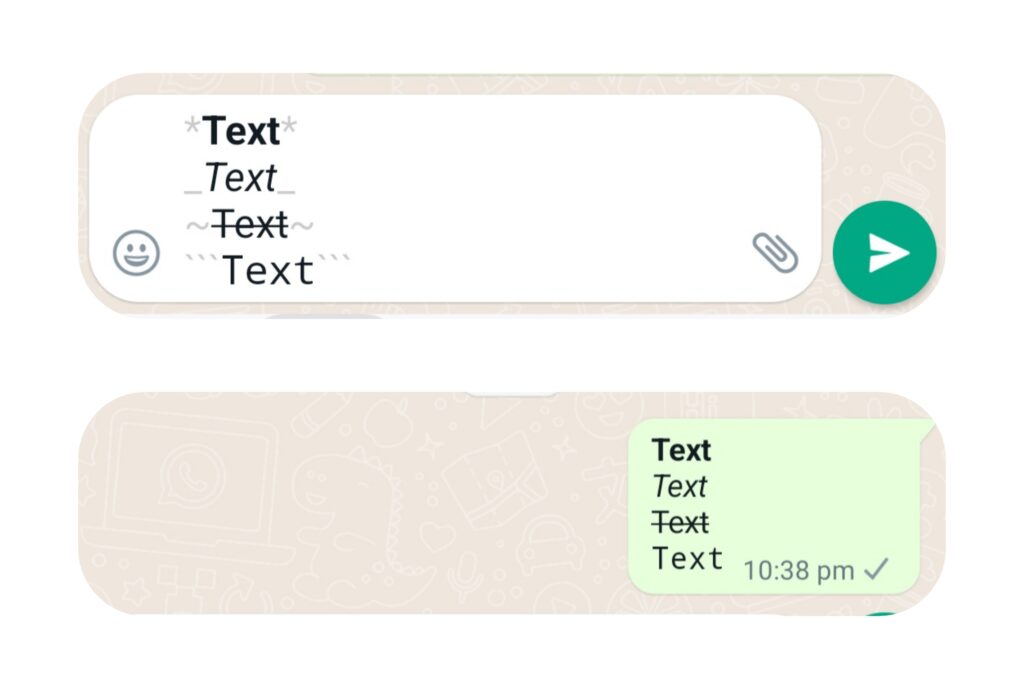 bold italic Monospace Strikethrough text style in WhatsApp