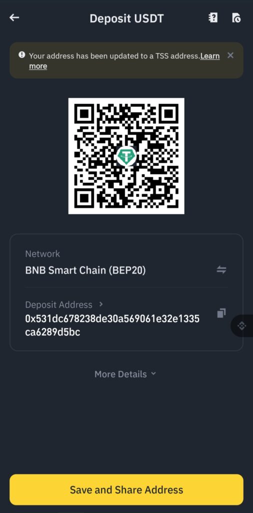 deposit fund in Binance from trust wallet