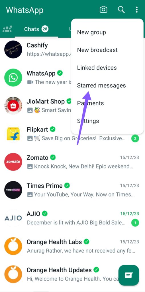 how to see starred messages in WhatsApp