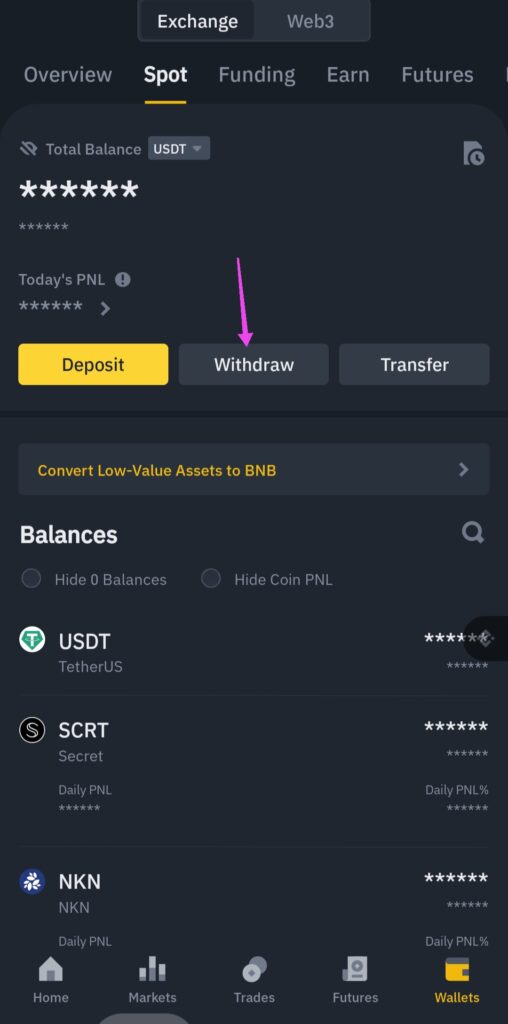 withdraw crypto from binance