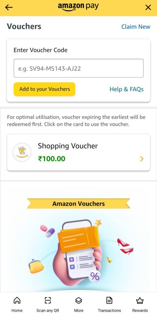 how to add Amazon shopping voucher to my Amazon account